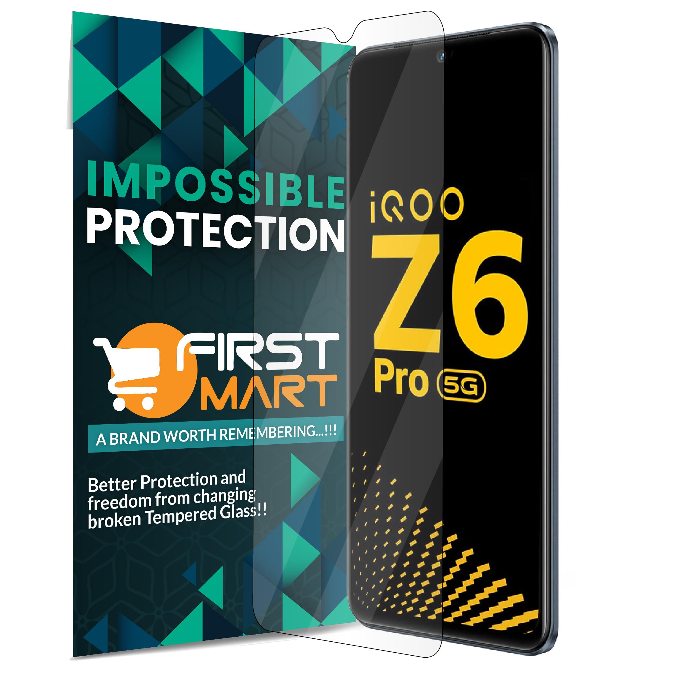 FIRST MART - A BRAND WORTH REMEMBERING Tempered Glass For iQOO Z6 Pro 5G / Z6 44W | Crystal Clear Impossible Screen Protector Full Flat Screen Coverage For Z6 Pro 5G with Easy Installation Kit (B0B659M6YV) Amazon Price History, Amazon Price Tracker