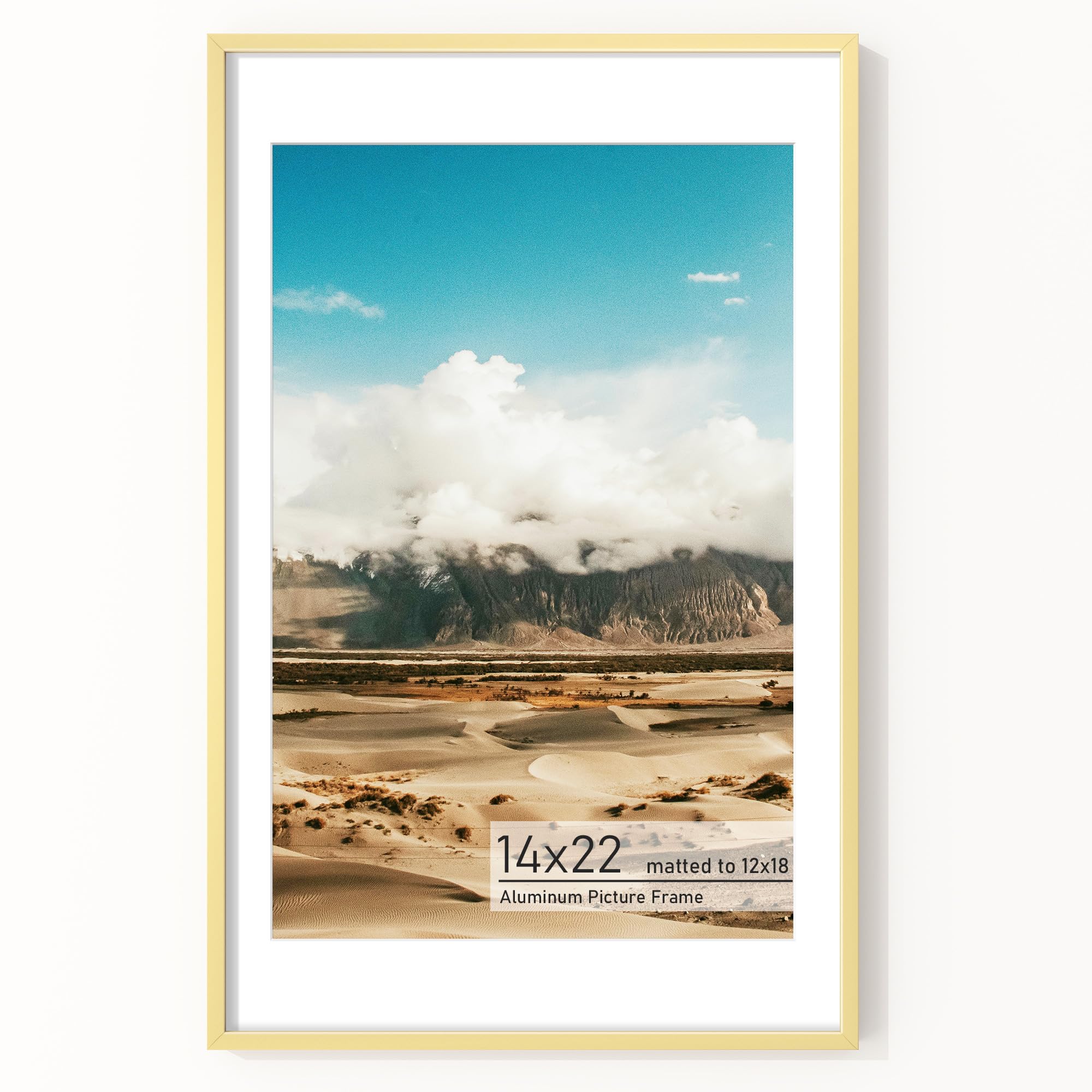 Acovy 14x22 Picture Frame, Aluminum Photo Frame Matted to 12x18, 14 x 22 Poster Frame with High Definition Tempered Glass, Metal Frame for Wall, Wall Hook Included — image 1
