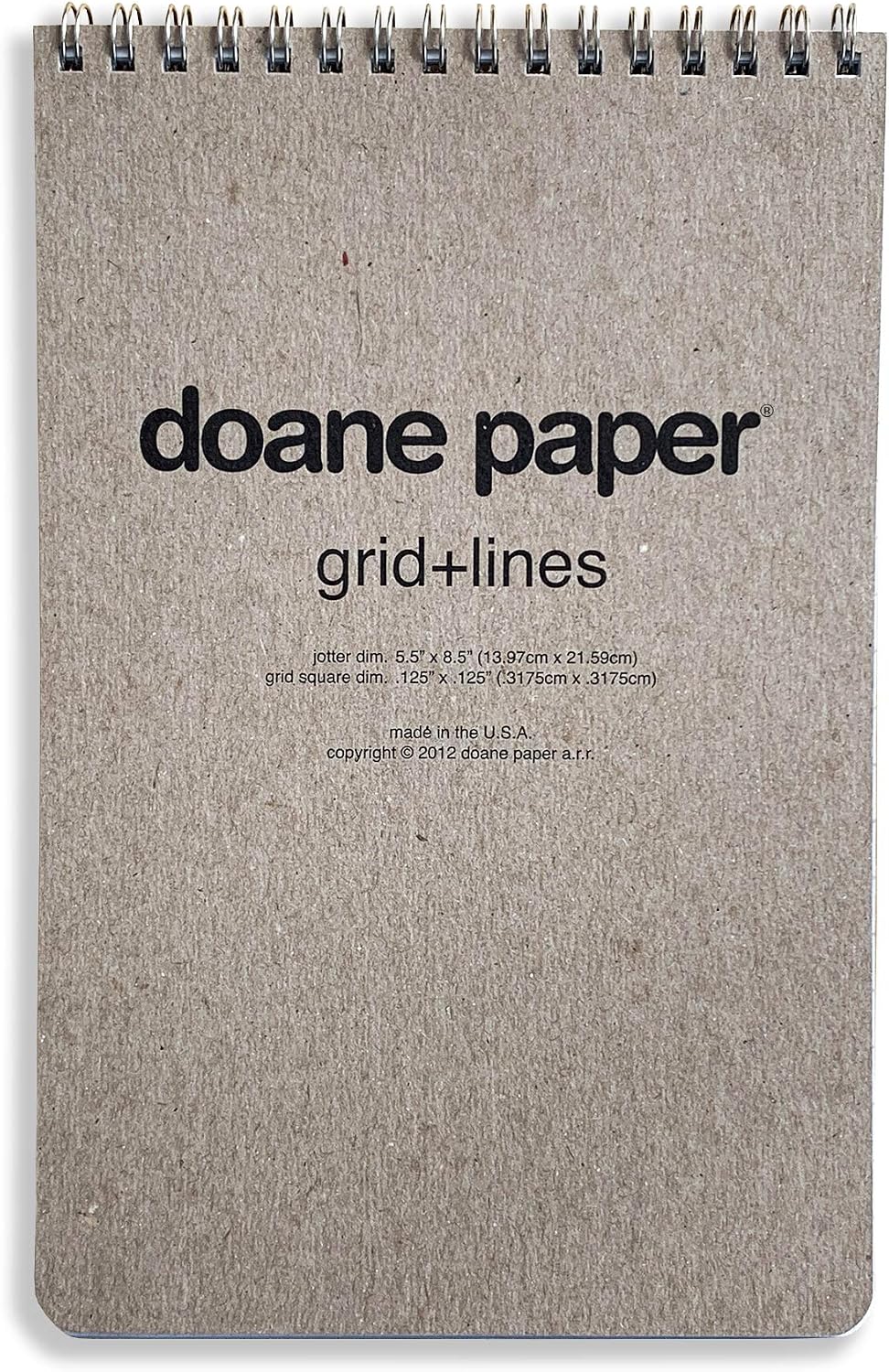 Doane Paper Grid + Lines Large Topbound Spiral Flap Jotter, Unique Graph & Lined Ruling Memo Book, 5.5" x 8.5" 40 Sheets, Gray Cover