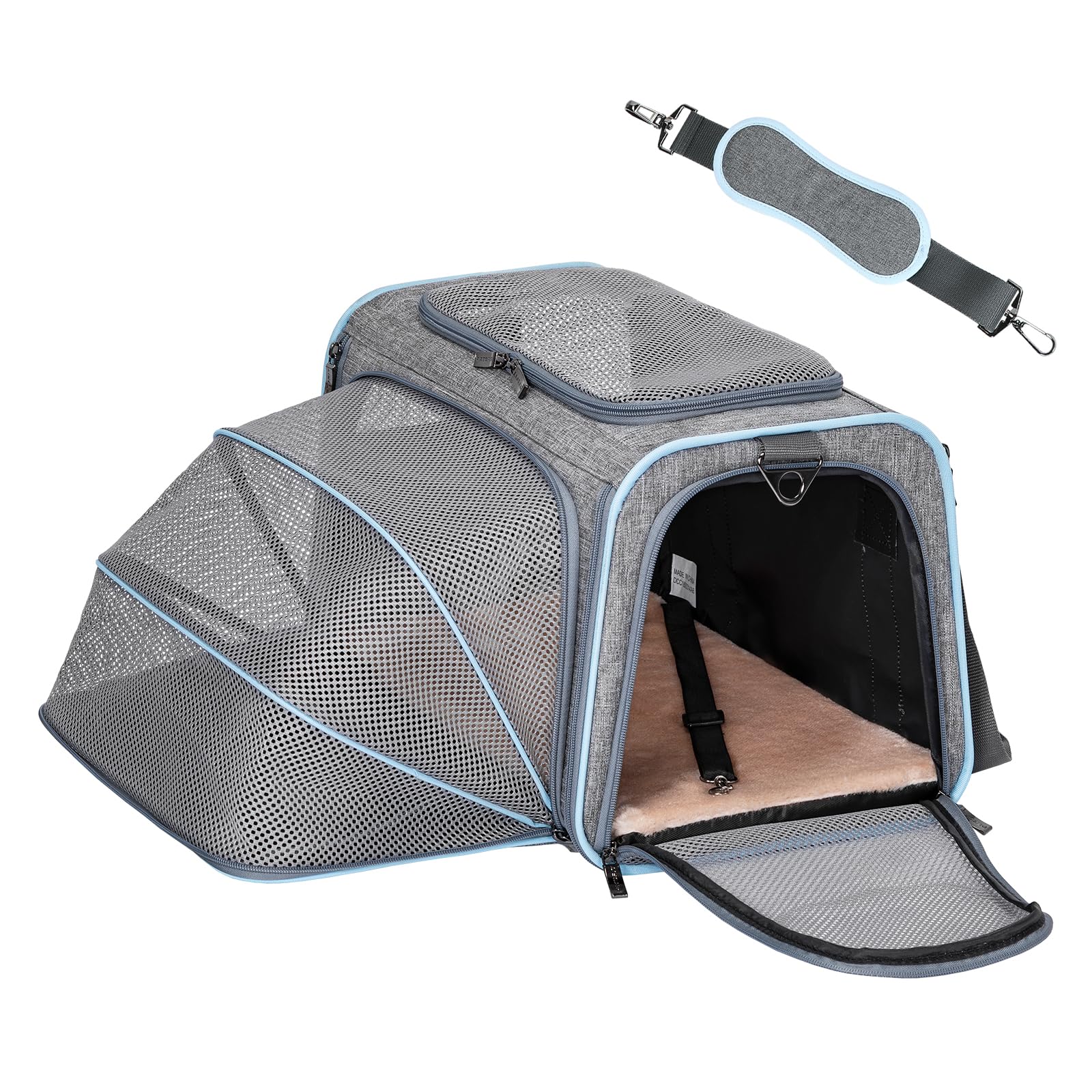 Petsfit Expandable Cat Carrier Dog Carriers,Airline Approved Soft-Sided Portable Pet Travel Washable Carrier for Kittens,Puppies,Removable Soft Plush mat and Pockets,Locking Safety Zippers