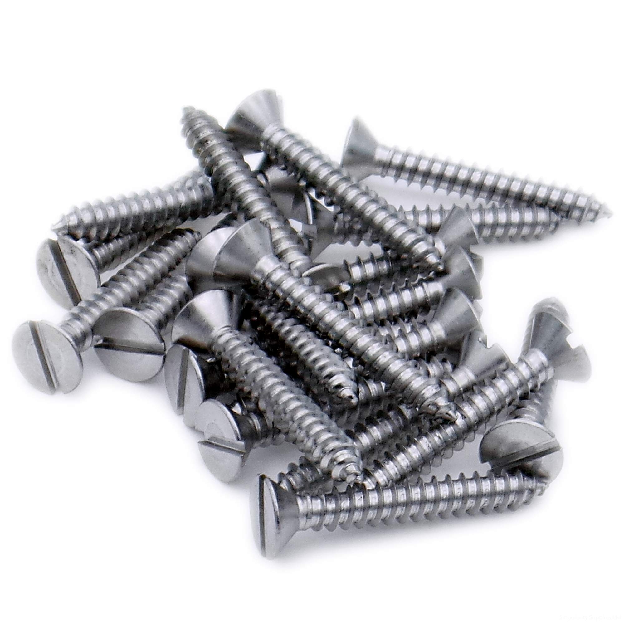 Singularity Supplies Silver No.2 X 0.25 (2.2Mm X 6.5Mm) Slot Countersunk Self-Tapping Screw - Stainless Steel (A2) (Pack Of 20)