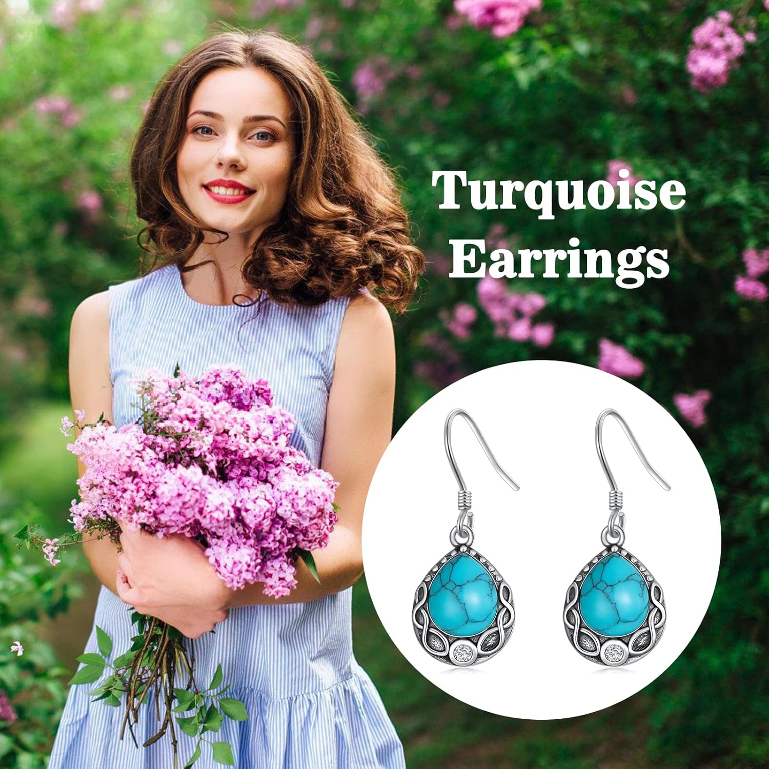Turquoise Earrings 925 Sterling Silver Teardrop Dangle Earrings for Women Infinity Turquoise Dangle Vintage Earrings Western Bohemian Earrings Gifts for Women - Image 6