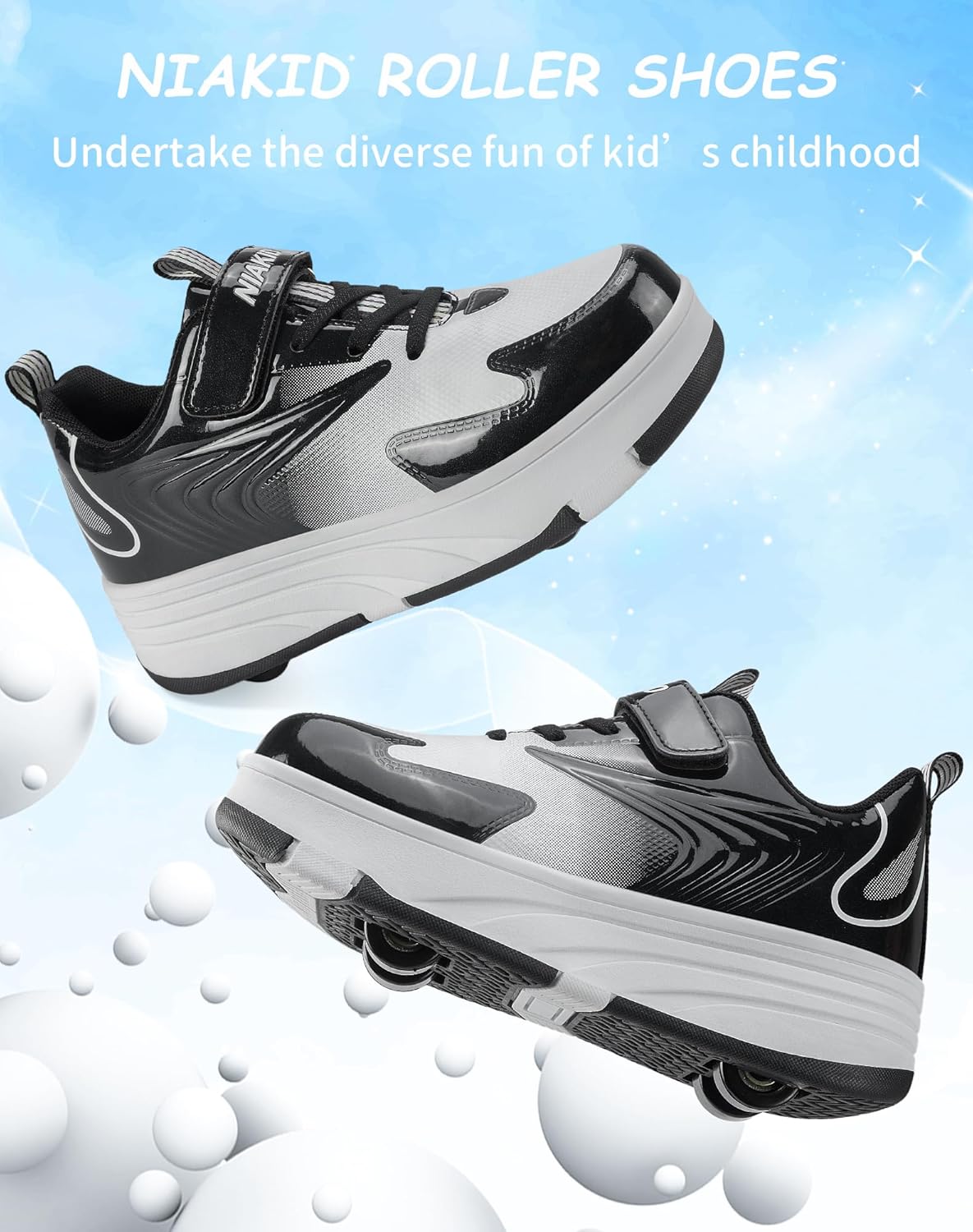 Roller Skate Shoes for Kids Boys Girls Outdoor Sport Fashion Detachable 4-Wheels Sneaker with Wheeled Suitable for Beginners