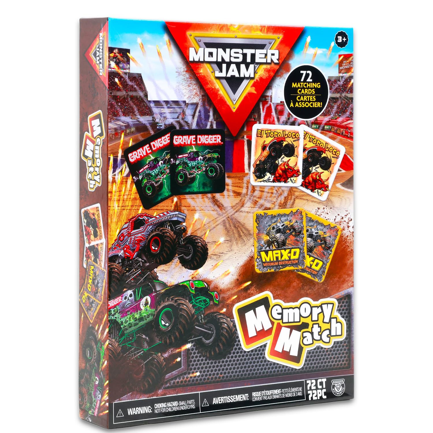 Monster Jam Juego de memoria – Paquete de juguetes educativos con juego de cartas de camión más calcomanías, más | Juguete de aprendizaje Monster Jam para niños, niños