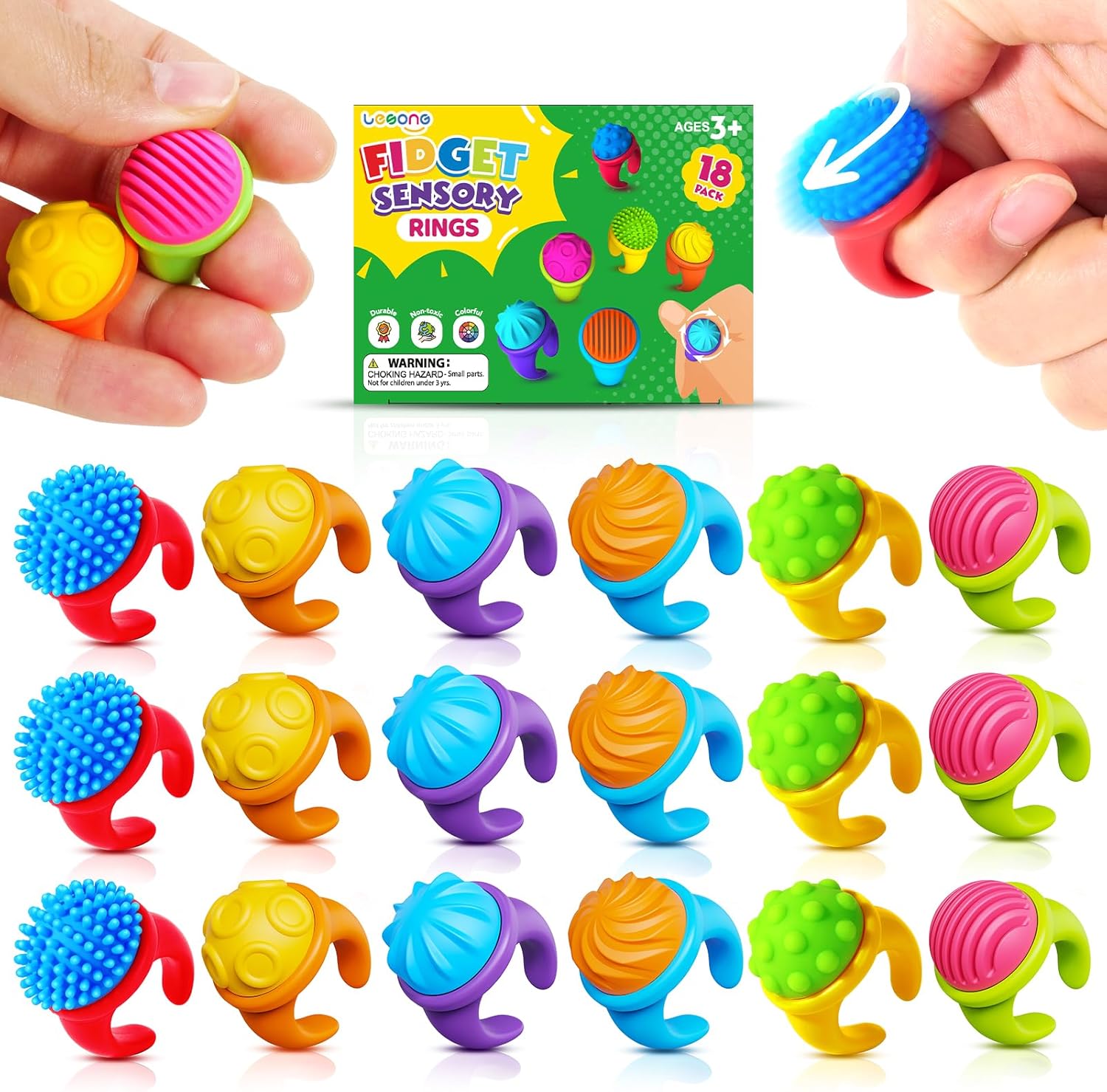 Fidget Toys Kids Sensory Rings: Textured Spinner Rings for Anxiety Relief – Sensory Toys for Autism ADHD Special Needs Classroom School – Prizes Bulk for Students Boys Girls
