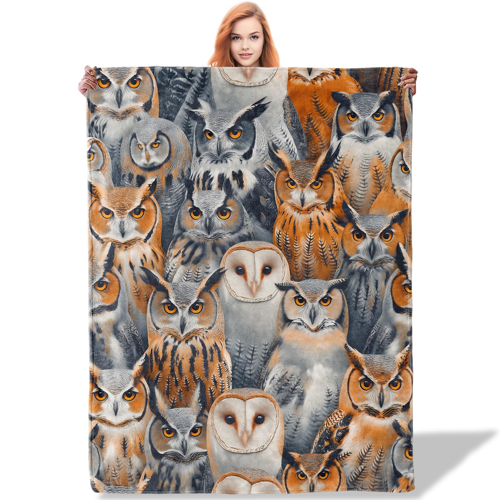 Fifbird Women's Color02 Flannel Fleece Blanket Owls Ch Bird Themed For Living Room Decor Flannel Polyester Owl Gifts For Bird Enthusiasts Throw Blankets