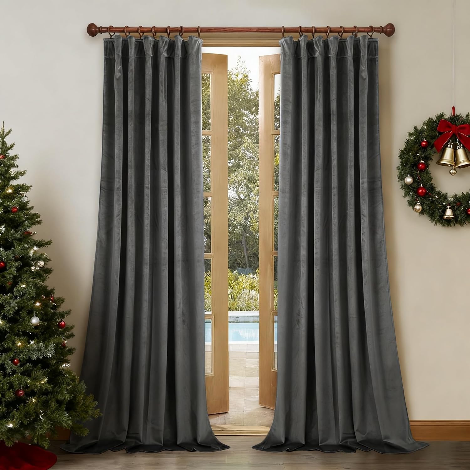 StangH Grey Velvet Curtains 96 inches - Thick Plush Velvet Blackout Drapes, Back Tab Design Insulated Window Covering for Living Room/French Door, W52 x L96, 2 Panels 52"W x 96"L (Pack of 2) Achromatic Series - Grey