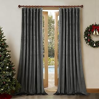 StangH Grey Velvet Curtains 96 inches - Thick Plush Velvet Blackout Drap...