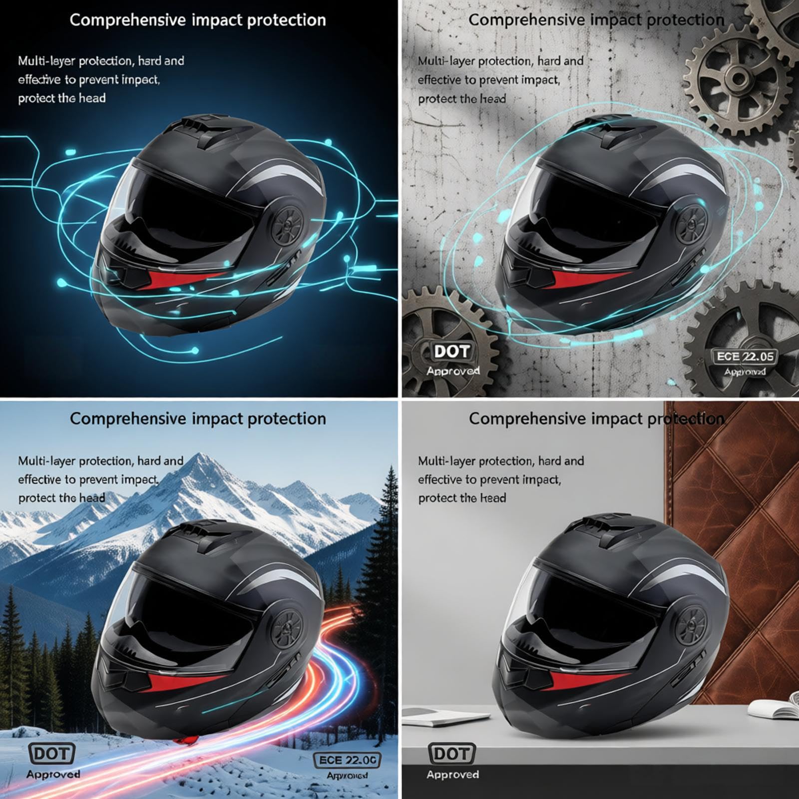Adulto Motocicleta Todoterreno Crash Bluetooth Cascos Homologado ECE Integral Integrado Abatible Casco con Visera Doble, Modular Bluetooth Casco,Unisex Moto Bluetooth Casco 55-62CM
