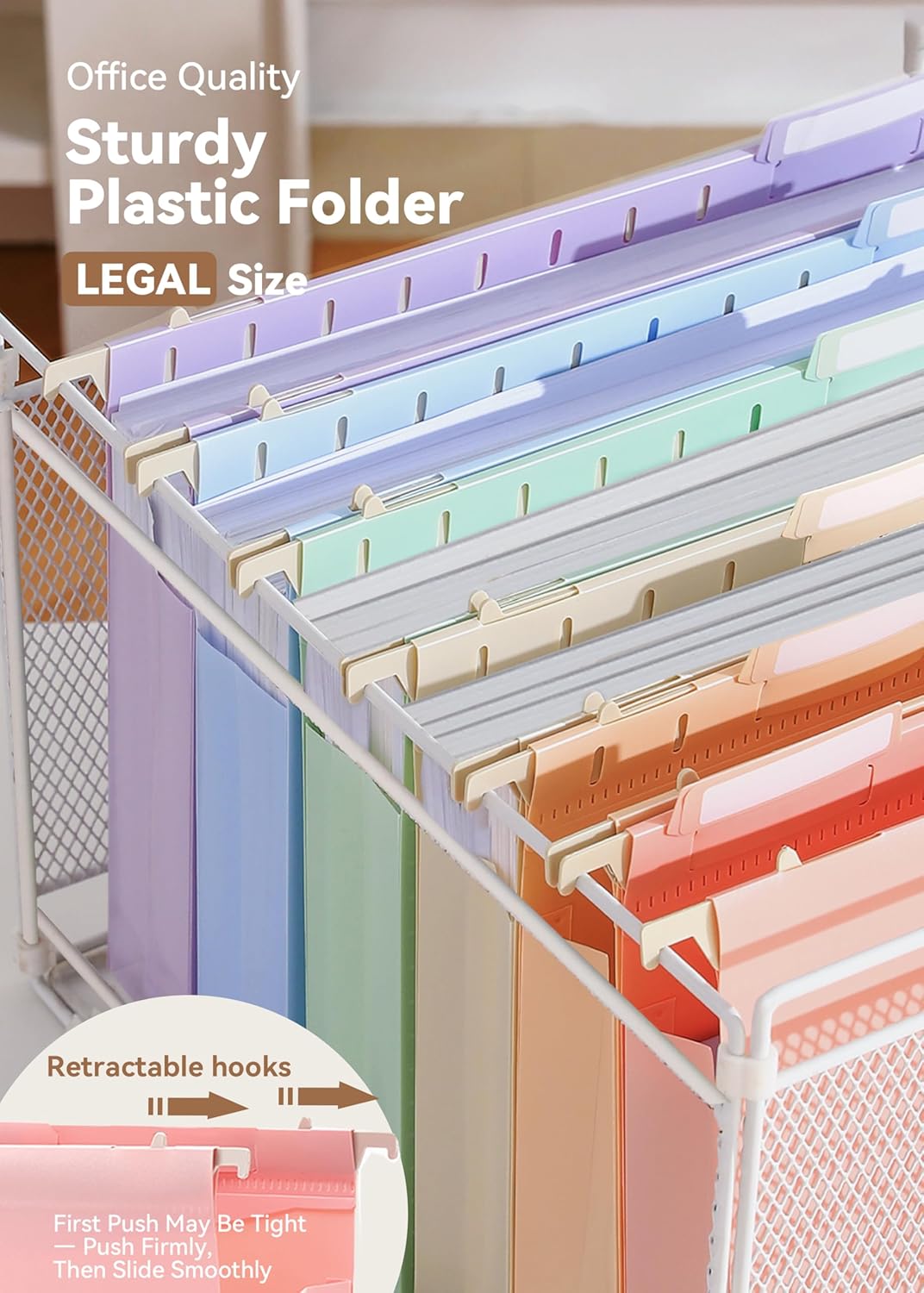 SortRax Plastic Extra Capacity Legal Size Hanging File Folders, 2" Pastel Expanding Pocket, Heavy Duty for Filing Cabinet, Insertable 1/5-Cut Tabs - 12 Pack