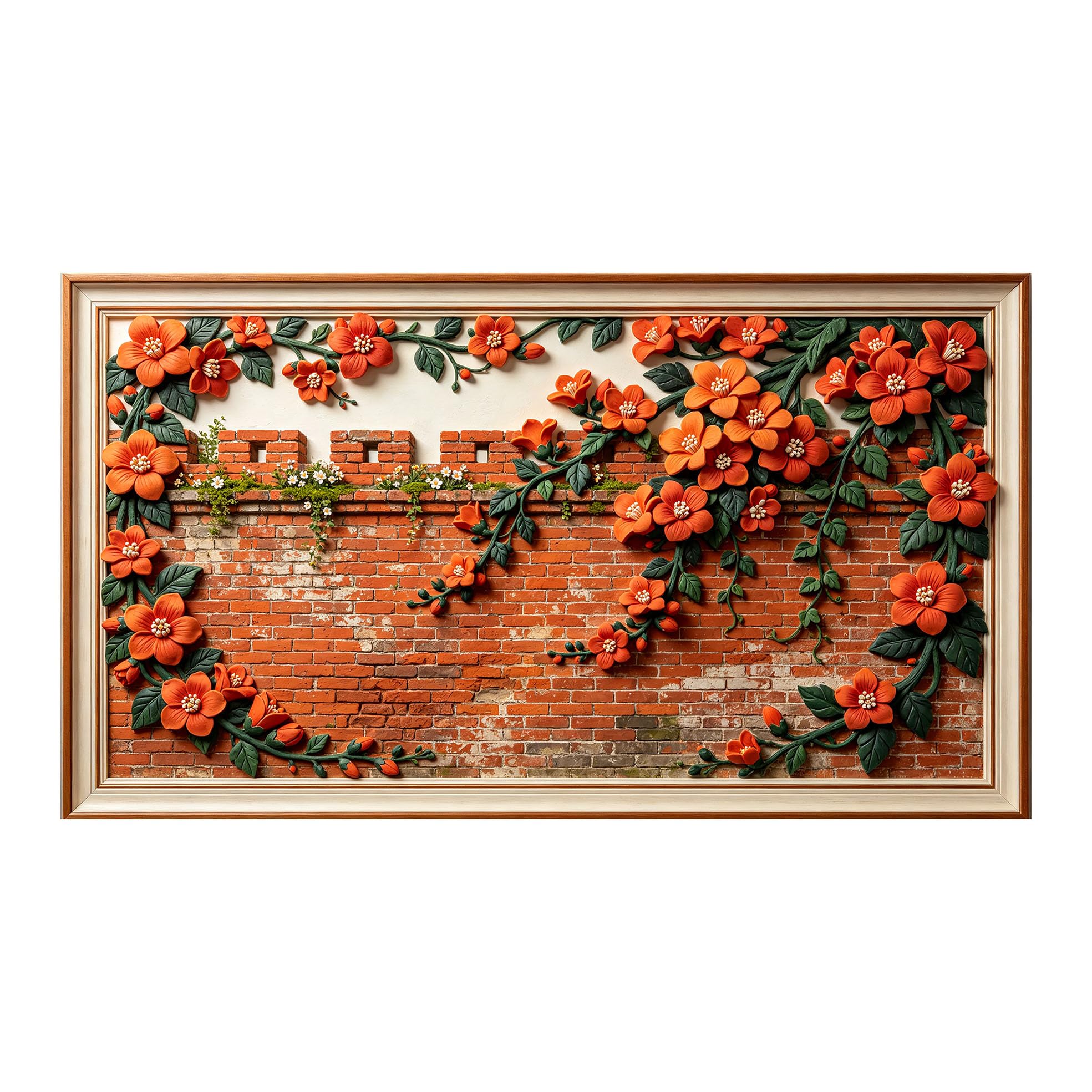 Murasolite 3D Framed Wall Art Brick Wall Floral Botanical Relief Effect SelfAdhesive Fabric Mural Wall Decor， Peel and Stick No Damage to Wall， AntiFall Safe Design for Bedroom Living Room