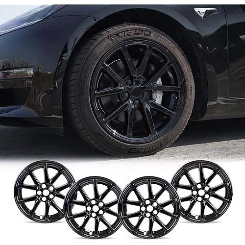 Mayde 18-Inch Hub Caps fits 2017-2022 Tesla Model 3, Replacement Wheel Covers (Set of 4,) (Gloss Black)