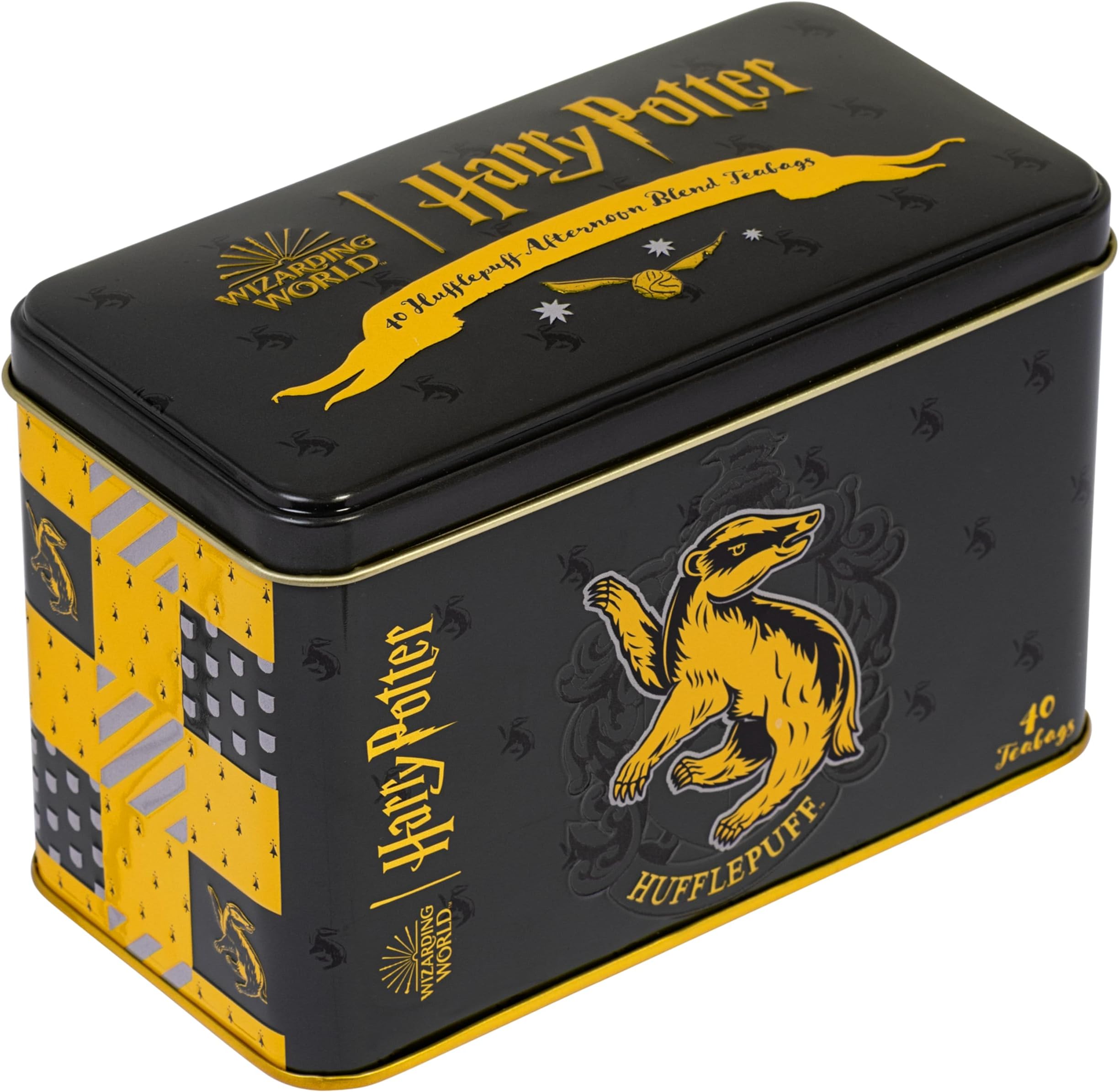 Harry Potter Hufflepuff Crest Tea Caddy with 40 English Afternoon Teabags