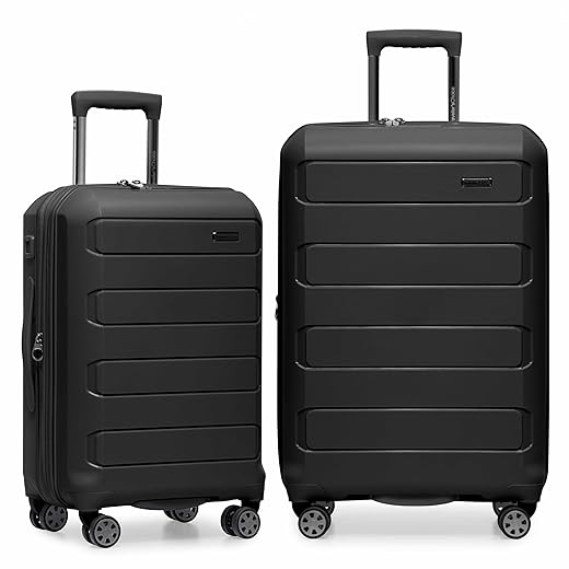 Traveler's Choice Pagosa Indestructible Hardshell Expandable Spinner Luggage, Black, 2-Piece Set (22/26)