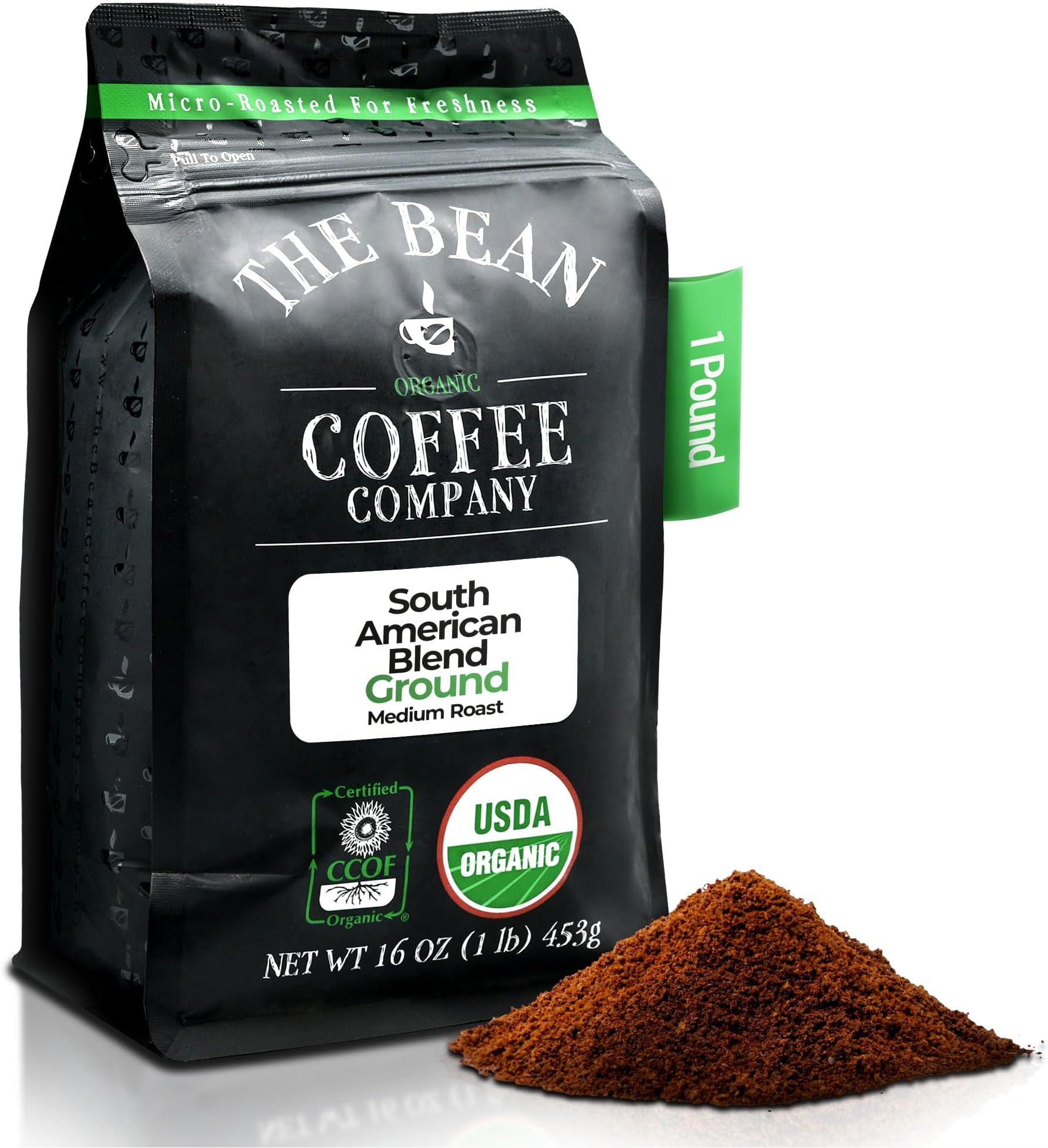 The Bean Organic Coffee Co. South America Blend, Medium, Ground, 16 oz