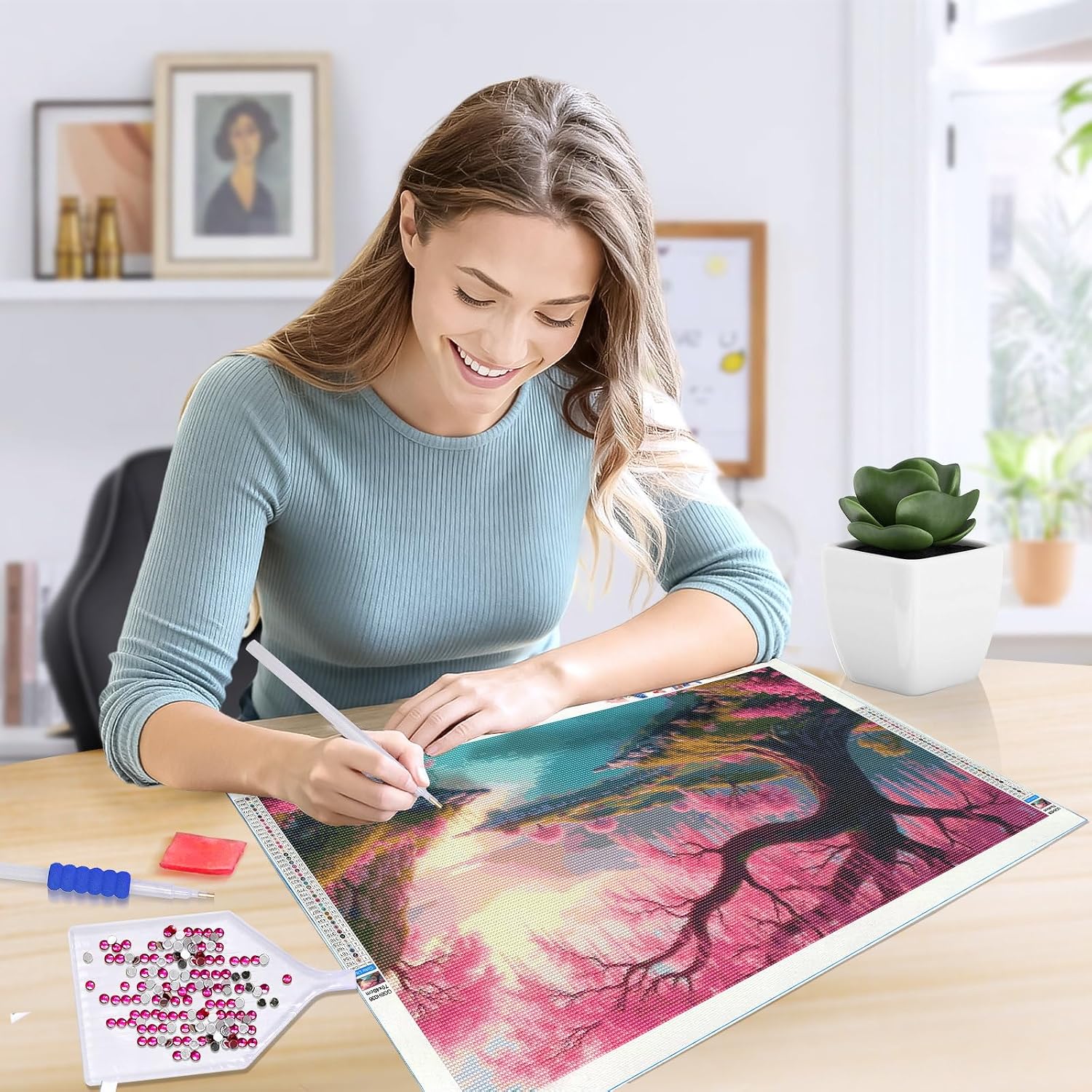 JOOZ Large Diamond Art Kits for Adults, Sakura Gem Painting 27.5x15.7 Inch image 3
