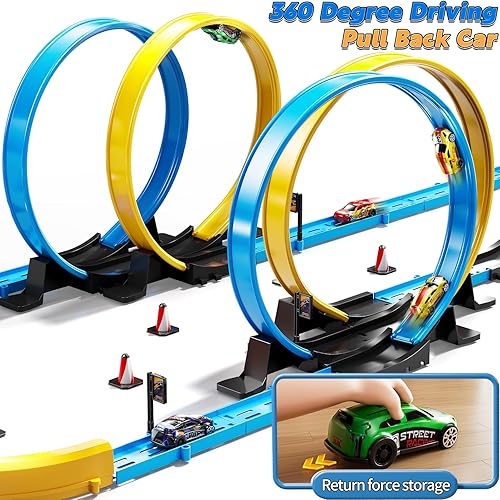 Miniatura 2 de Juego de Regalo de Pista de Autos de Juguete para Niños de 3-5, 4-7, 8-12 Años, Pistas de Carreras Largas con 4 Bucles de Acción y 4 Autos