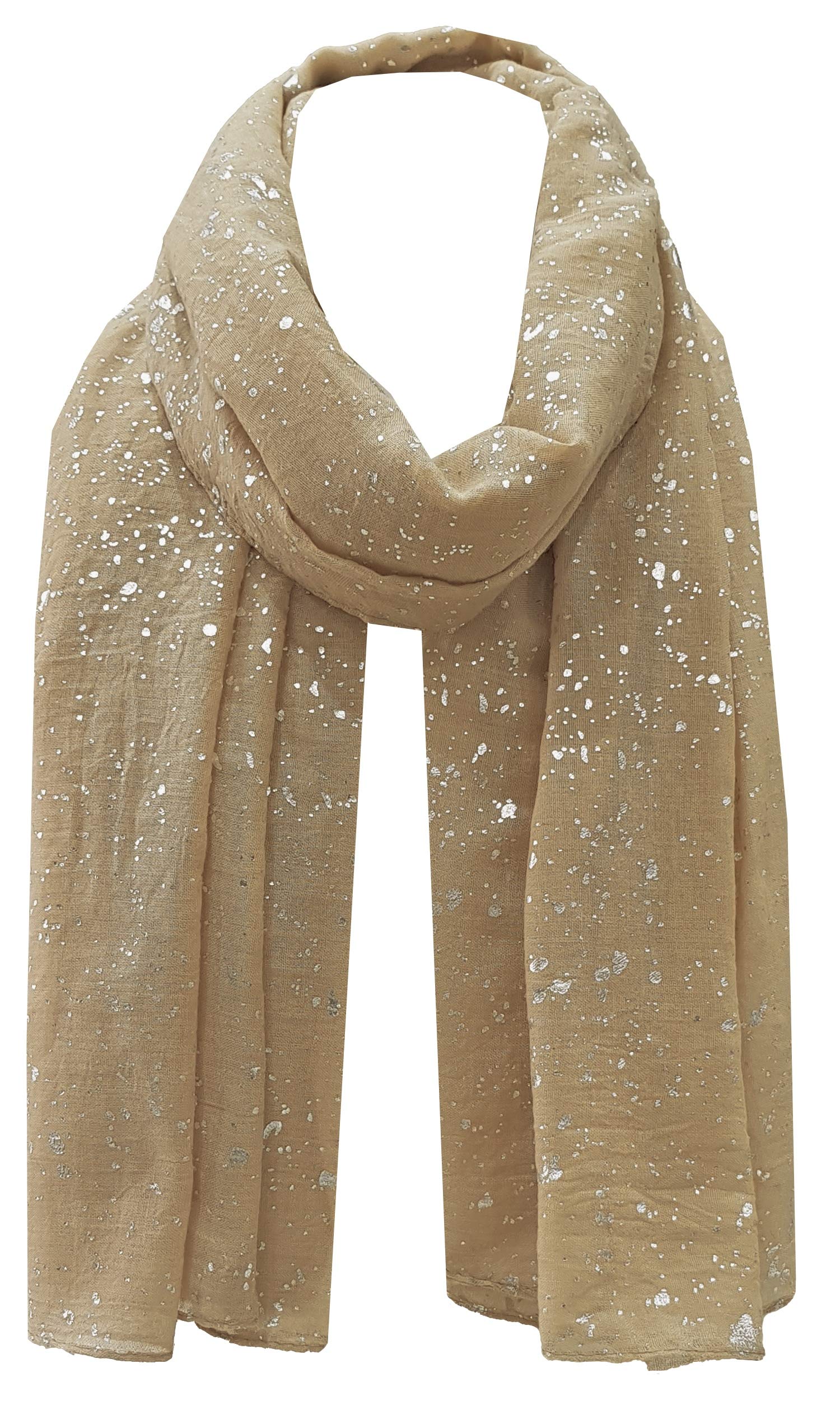 World Of Shawls Women's Beige Sparkle Splash Effect Scarf Shawl Wrap (Beige)