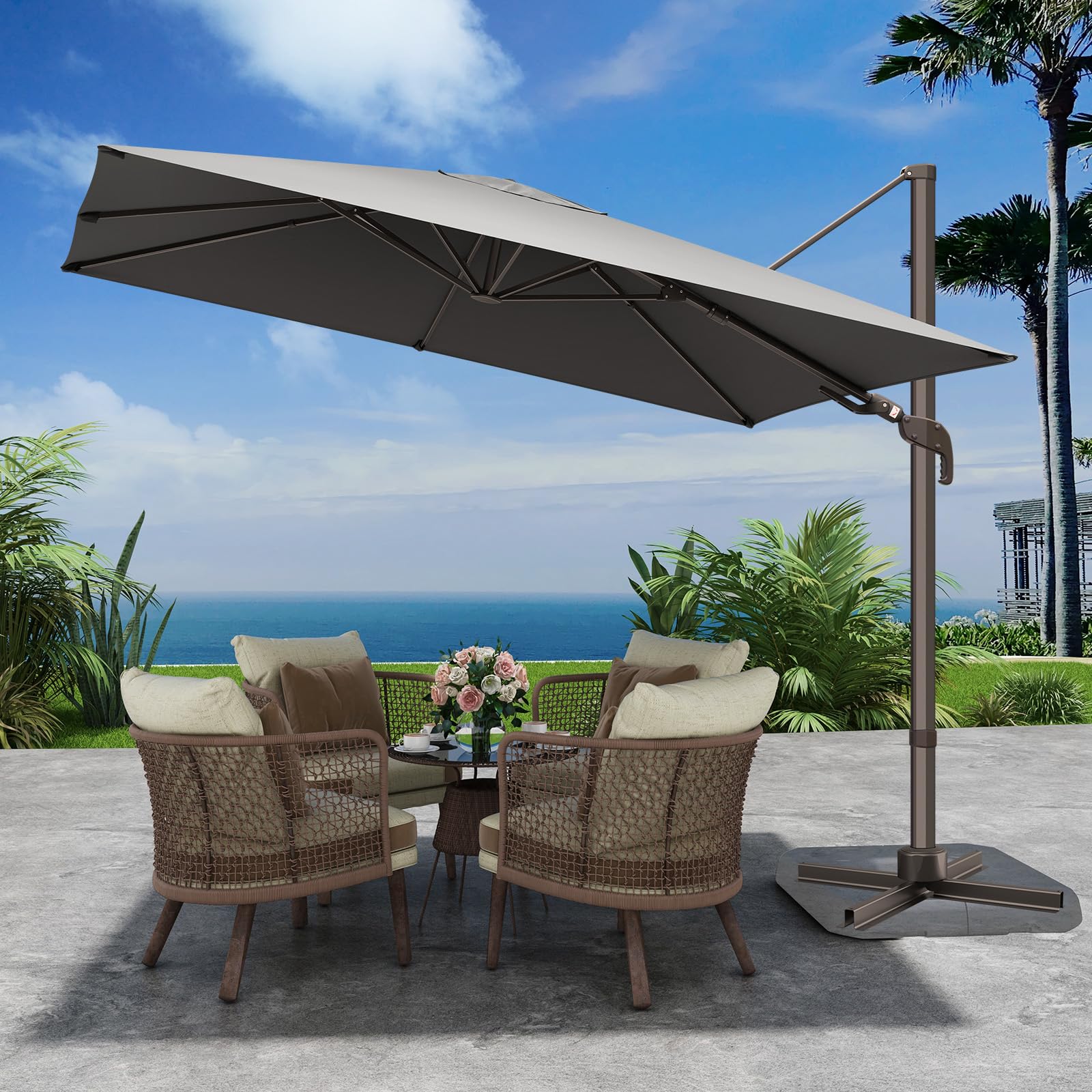 allen roth 10-ft square offset patio umbrella grey Amazon.com : 10 FT Patio Umbrella, Outdoor Cantilever Square Umbrella with  Creative Swivel Handle and Tilt, Olefin Large Offset Umbrella with  360-degree Rotation Patio Umbrellas for Pool Deck Garden, Grey : Patio,