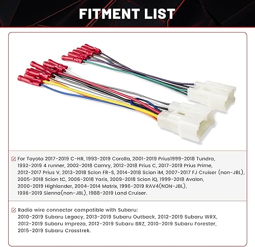 Miniatura 5 de RED WOLF Arnés de cableado de radio de automóvil con conector de cable preinstalado a tope para Toyota 4Runner Camry RAV4 1992-2019, Scion iM tC iQ