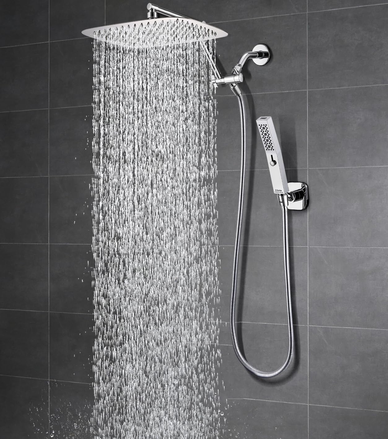 G-Promise All Metal 12 Inch Rain Shower Head with Power Wash Mode Handheld Spray Combo, 71" Extra Long Hose, Ideal for Modern Bathroom Upgrade (2.5 GPM)