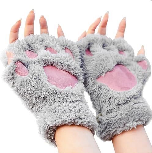 Miniatura 12 de FakeFace Lindos guantes de felpa de piel sintética sin dedos para niñas y mujeres Negro