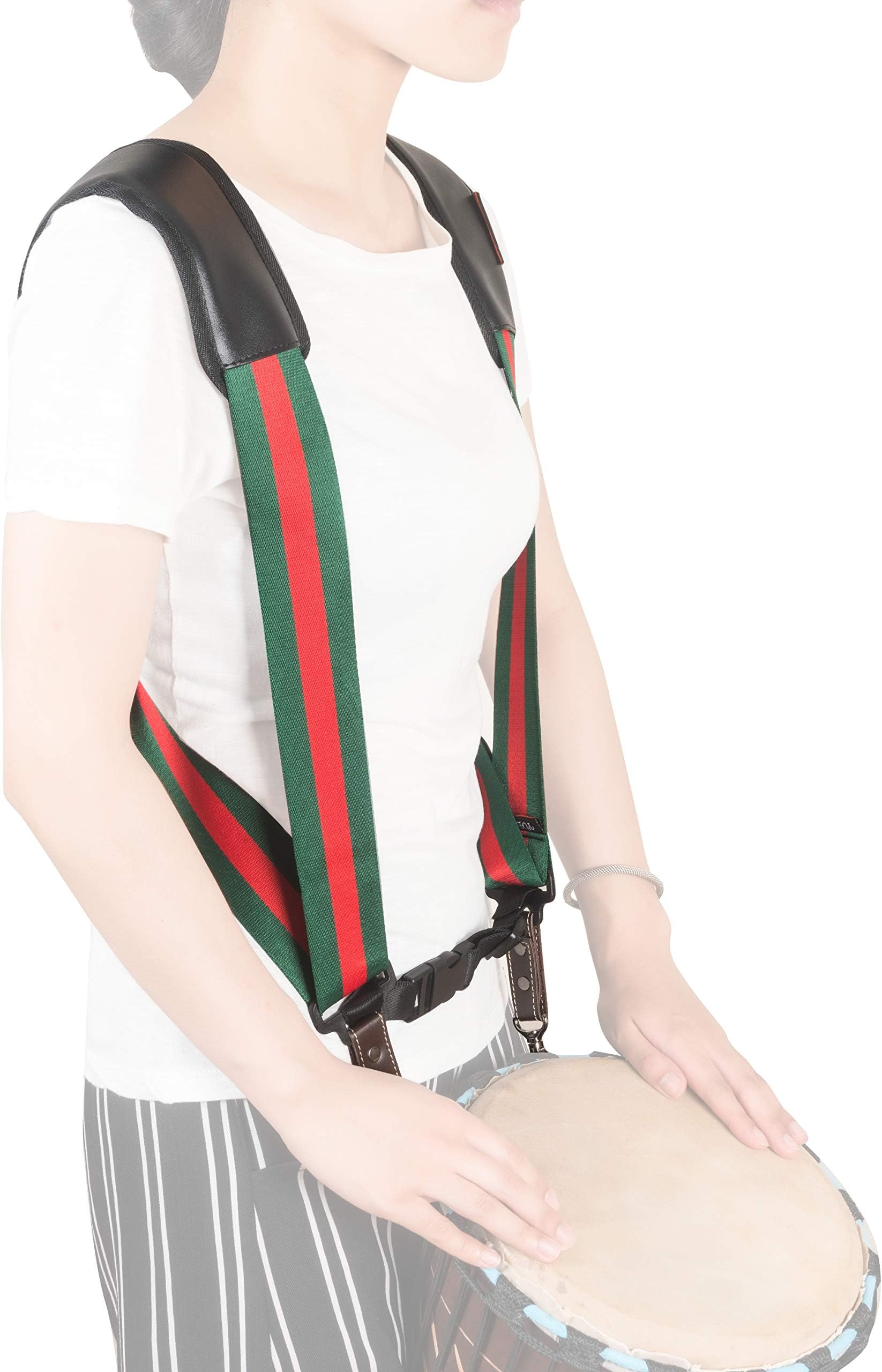 Hand Drum Shoulder Strap Djembe Harness Percussion Instrument Belt,Green&red