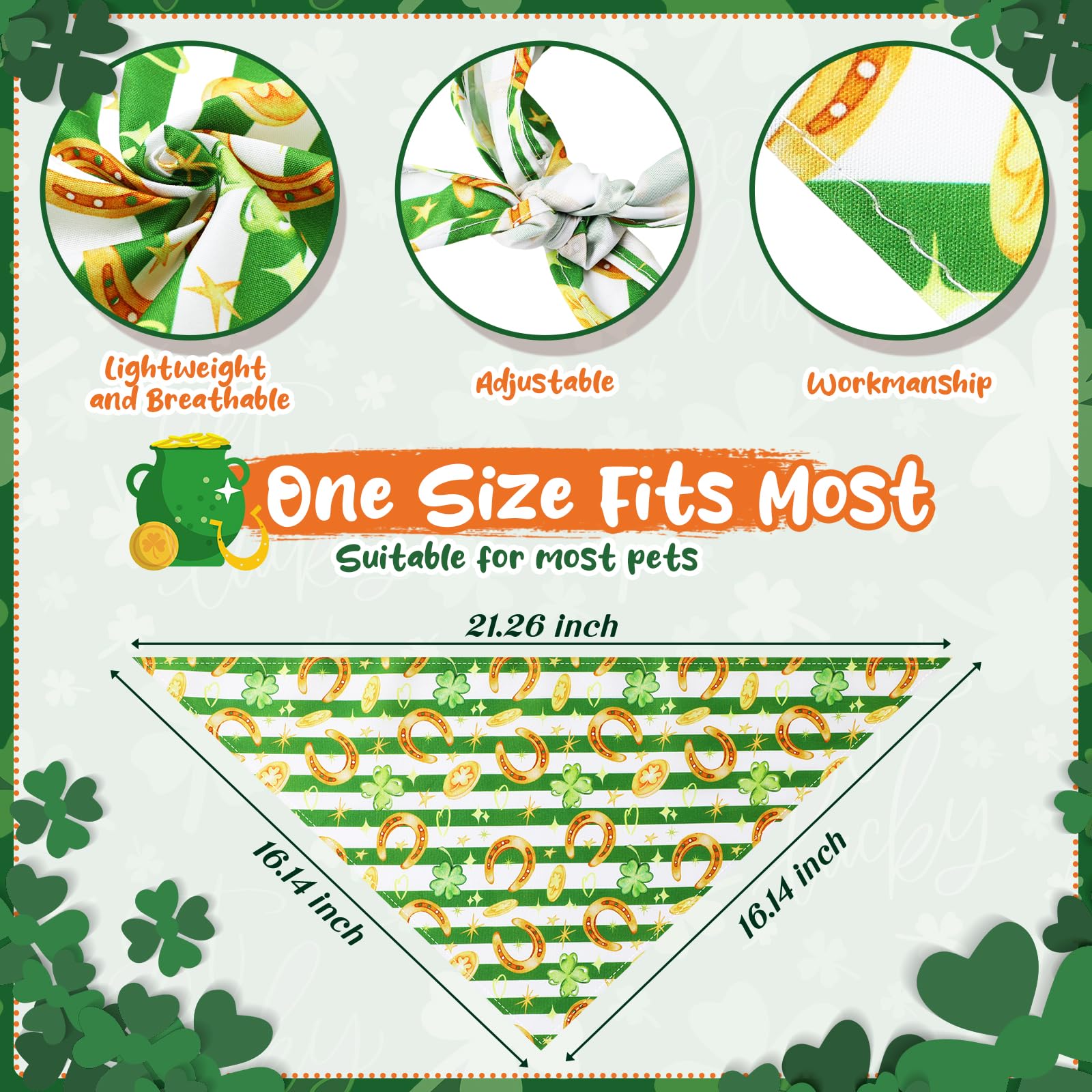 Reginary 72 Packungen Hundehalstücher St. Patricks Day PET Halstücher Irisches Dreieck PET Schal Kleeblätter PET Lätzchen Waschbar PET Bandanas Verstellbares Hundehalstuch für kleine, mittelgroße und