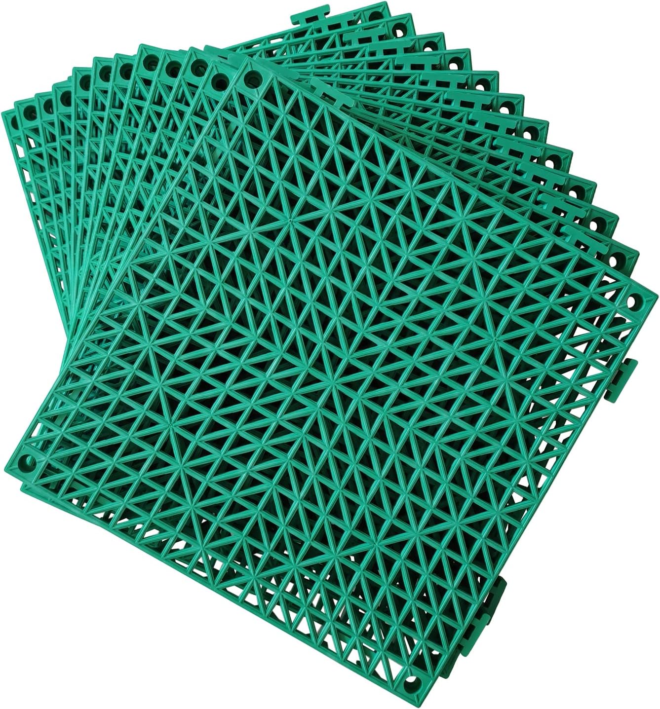 12 Pack Modular Interlocking Cushion 11.6" x 11.6" Rubber Mat Floor Tile Mats Drain Pool Patio Balcony Yard Pet Area Washer Pad(Green)