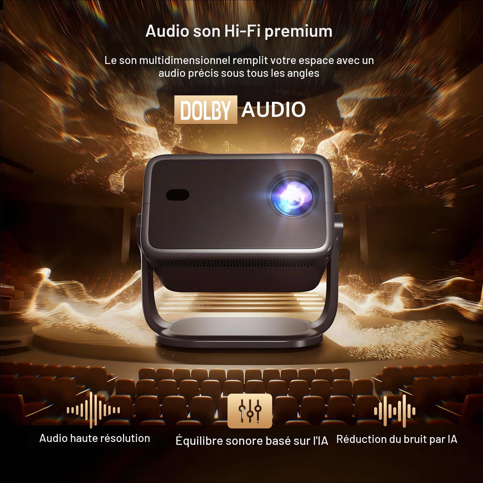 Smart Vidéoprojecteur Compatible 4K, Assistant Vocal IA&Contrôle App, HDR10 | Video Projecteur Android 14 1080P Natif Son Surround Rétroprojecteur, Autofocus/Keystone Portatif Projecteur Wi-Fi&Bluetooth