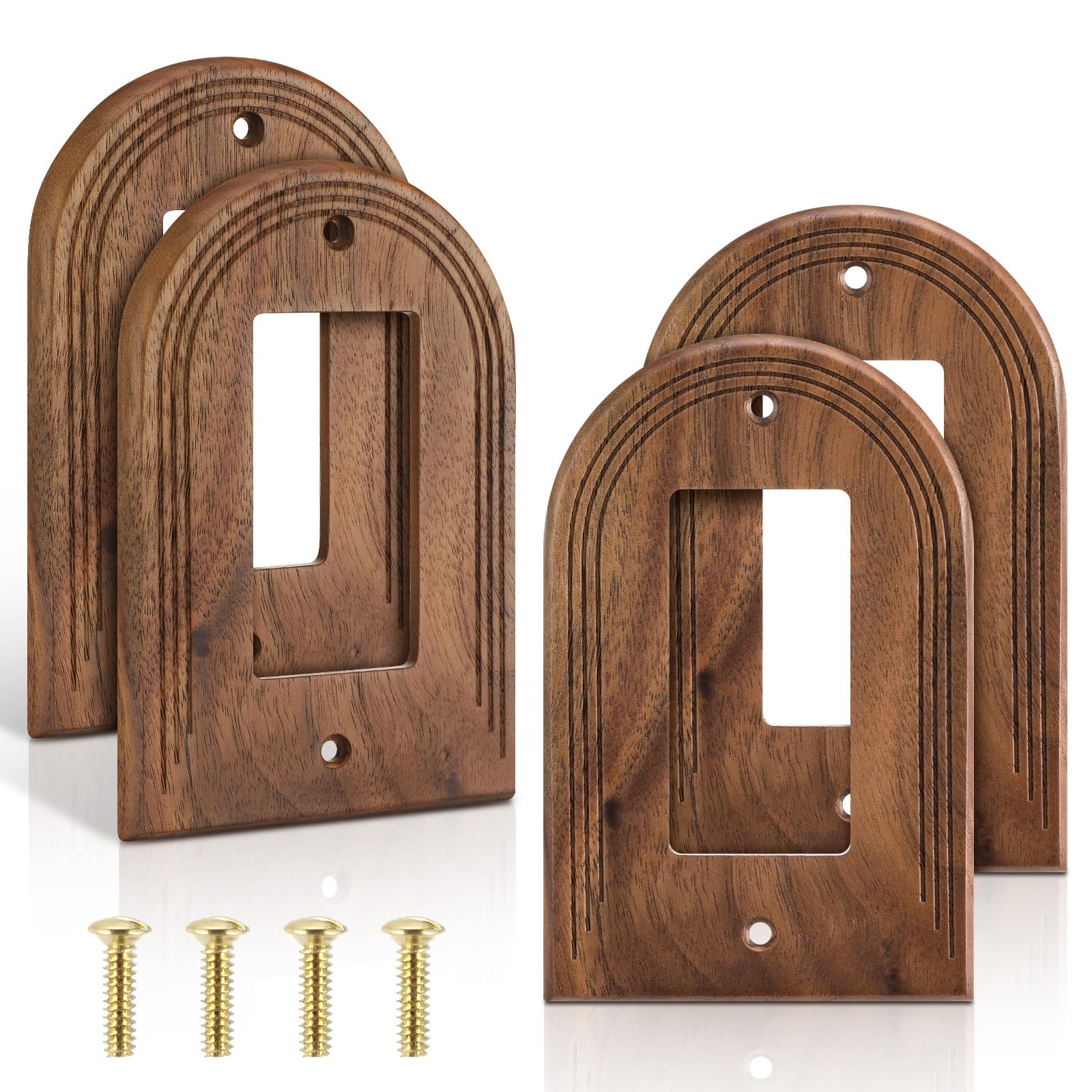 Photo 1 of DoubleFill 4 Pcs Walnut Wood Switch Cover Brown Outlet Covers Wall Plate Decorative Boho Plug Plate Vintage Rustic Contemporary Interior Room Home Decor (13 * 8.2cm,Arch Single Decorator)