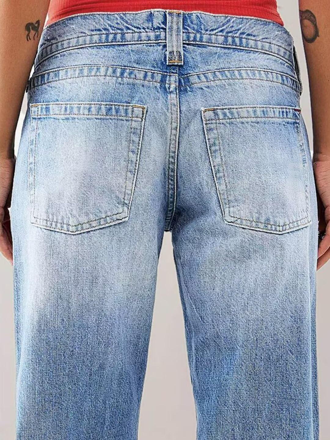 Flamingals Women's Baggy Jeans Wide Leg Low Waist Wash Stretchy Boyfriend Y2K Denim Pants