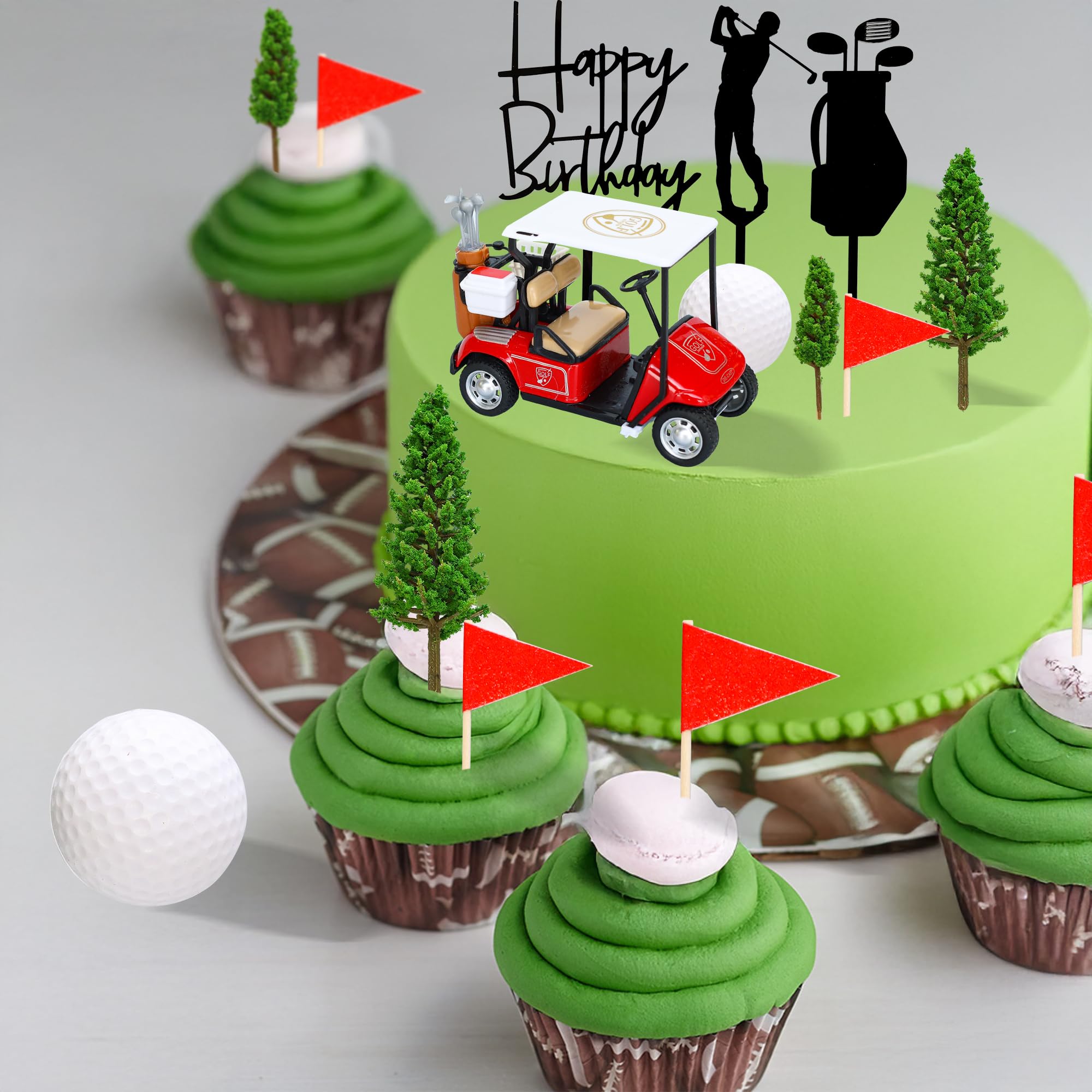 Gyufise 22Pcs Golf Cake Decorations Golf Cart Cake Toppers Heading for The Green Cake Topper for Golfers with Cart Flag Golf Ball for Golf Theme Party Supplies Red - Image 4