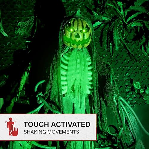 Miniatura 6 de Haunted Hill Farm Lifesize - Calabaza animatrónica con luces activadas por el tacto y sonido, funciona con pilas, para interiores o exteriores