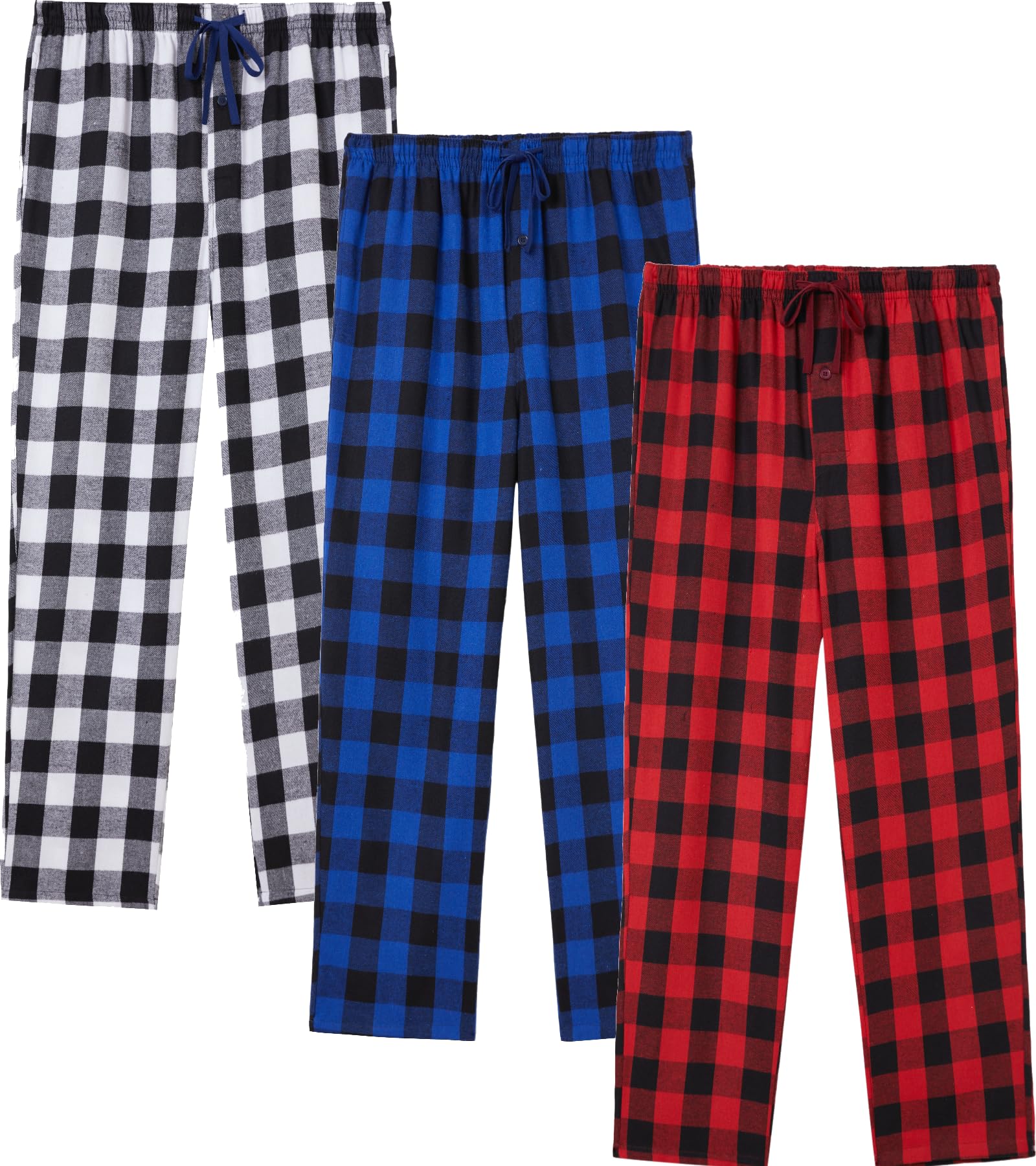 JupiterSecret Mens Pajama Pants Set Flannel Cotton Sleep & Lounge Pants, PJ Bottoms with Pockets and Button Fly 3 Pack