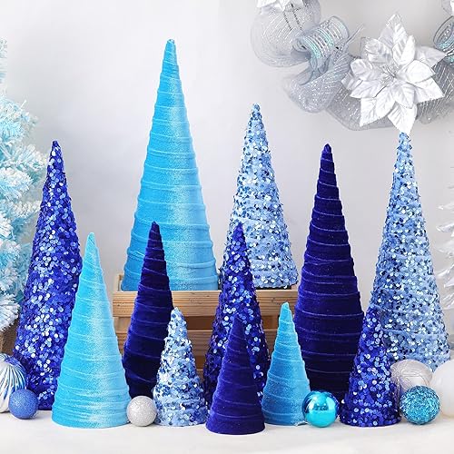 Juego de 12 piezas de árbol de terciopelo de Navidad, decoración moderna de Navidad, decoración de árbol de Navidad, figuras de árbol de Navidad,