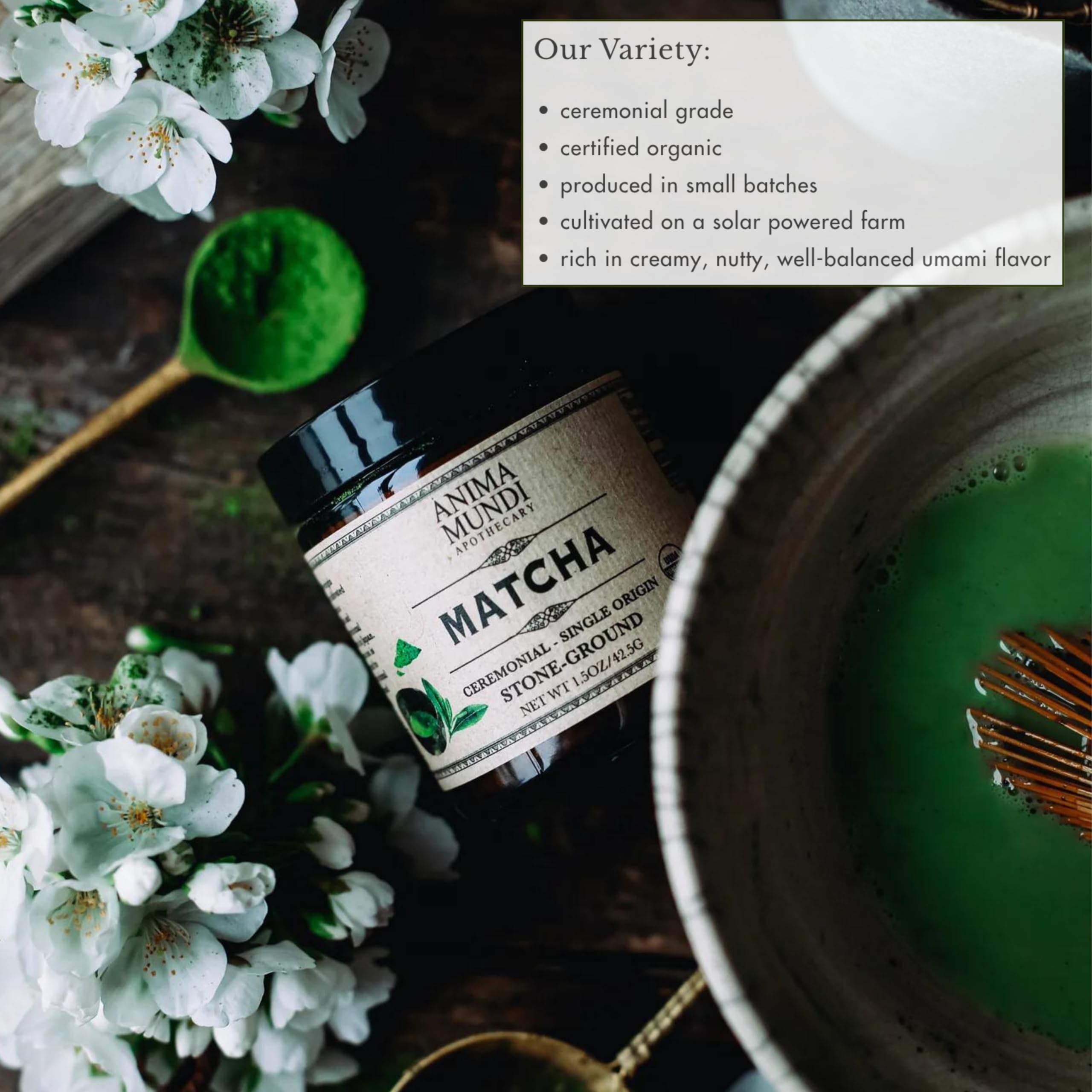 Anima Mundi Apothecary Matcha Powder - Japanese Single-Origin Stone-Ground - Certified Organic Ceremonial Grade Matcha - Small Batch — view 3