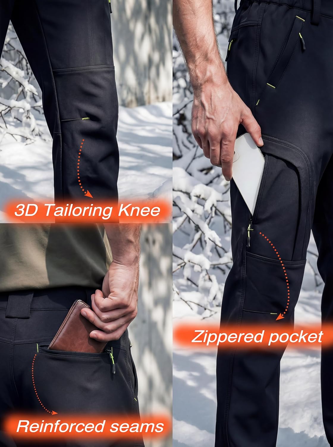 Lizorn Men's Snow Ski Pants Waterproof Insulated Winter Softshell Fleece Lined Hiking Work Snowboard Trousers for ColdWeather - Image 8