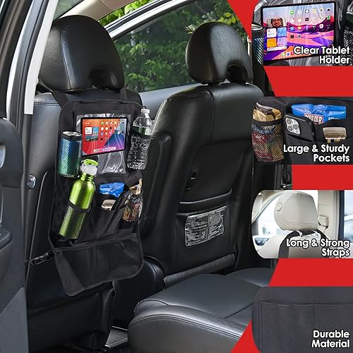 Miniatura 5 de Paquete de 2 organizadores de asiento trasero de automóvil, protectores de asiento trasero con soporte para tableta de pantalla táctil, organizador