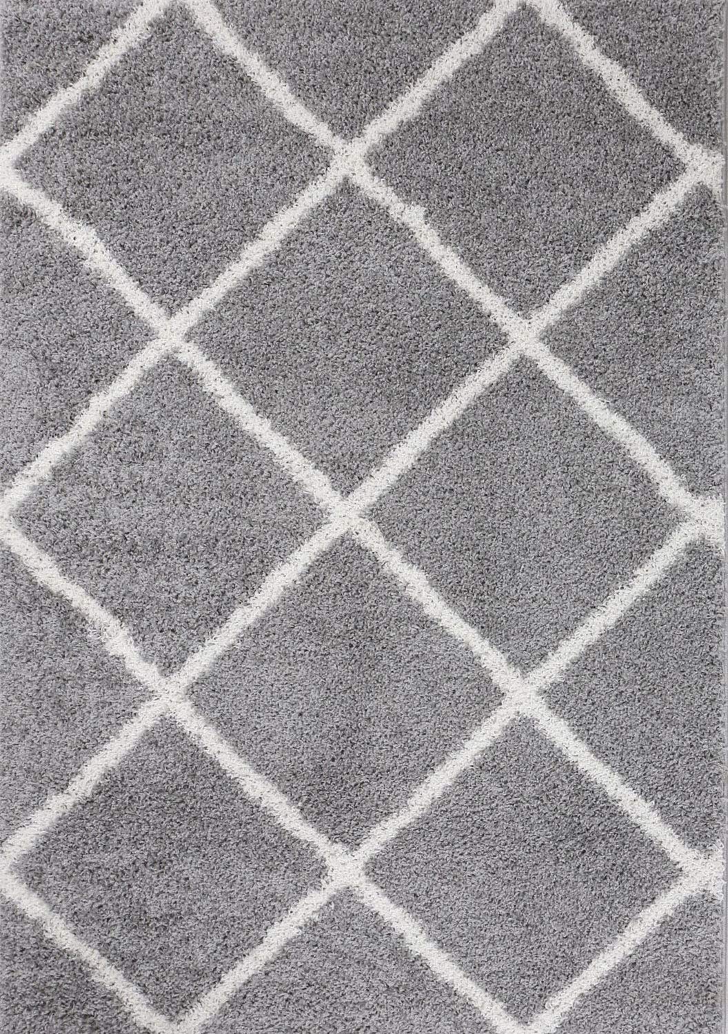 Hochflor Teppich Wohnzimmer Shaggy weich modern Rauten Muster Grau Anthrazit Creme Schwarz Rot Lila Beige, Farbe:Grau, Maße:160x220 cm