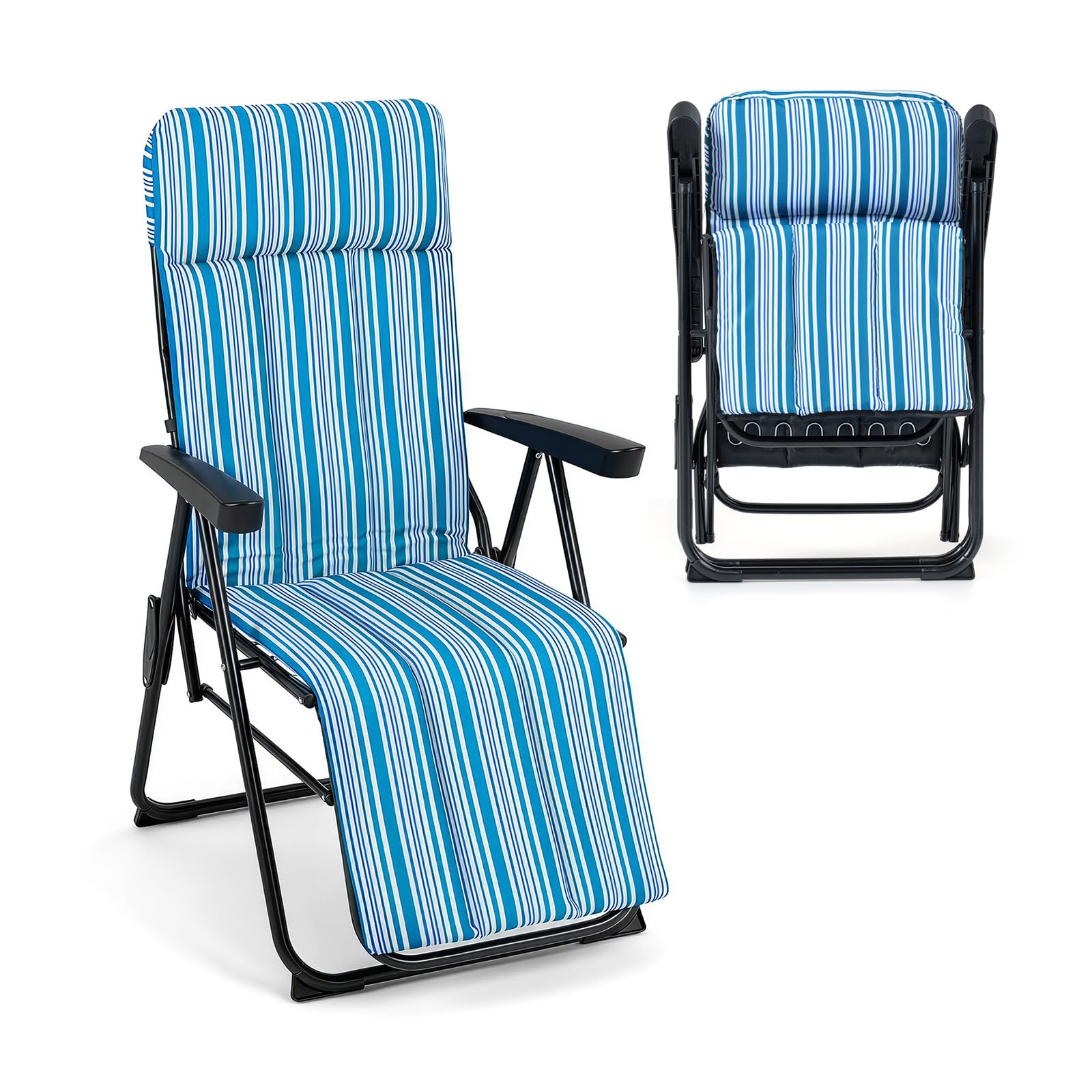 COSTWAY Hamaca Jardin Tumbona Plegable, Sillas Playa Reclinable | Respaldo en 6 Posiciones, Cojín Acolchado y Apoyabrazos, Tumbona Portátil Terraza Piscina Camping, Carga 150 kg
