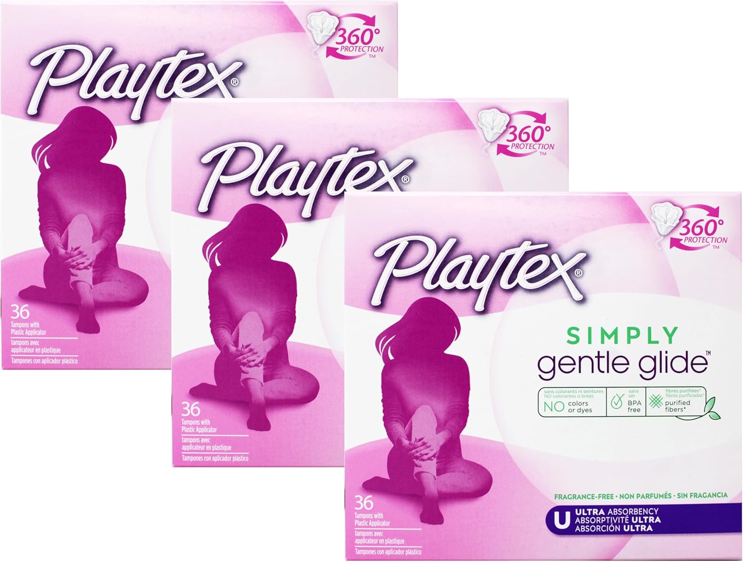 Playtex Gentle Glide Tampons Unscented Ultra Absorbency 36 Count (Pack of 3)
