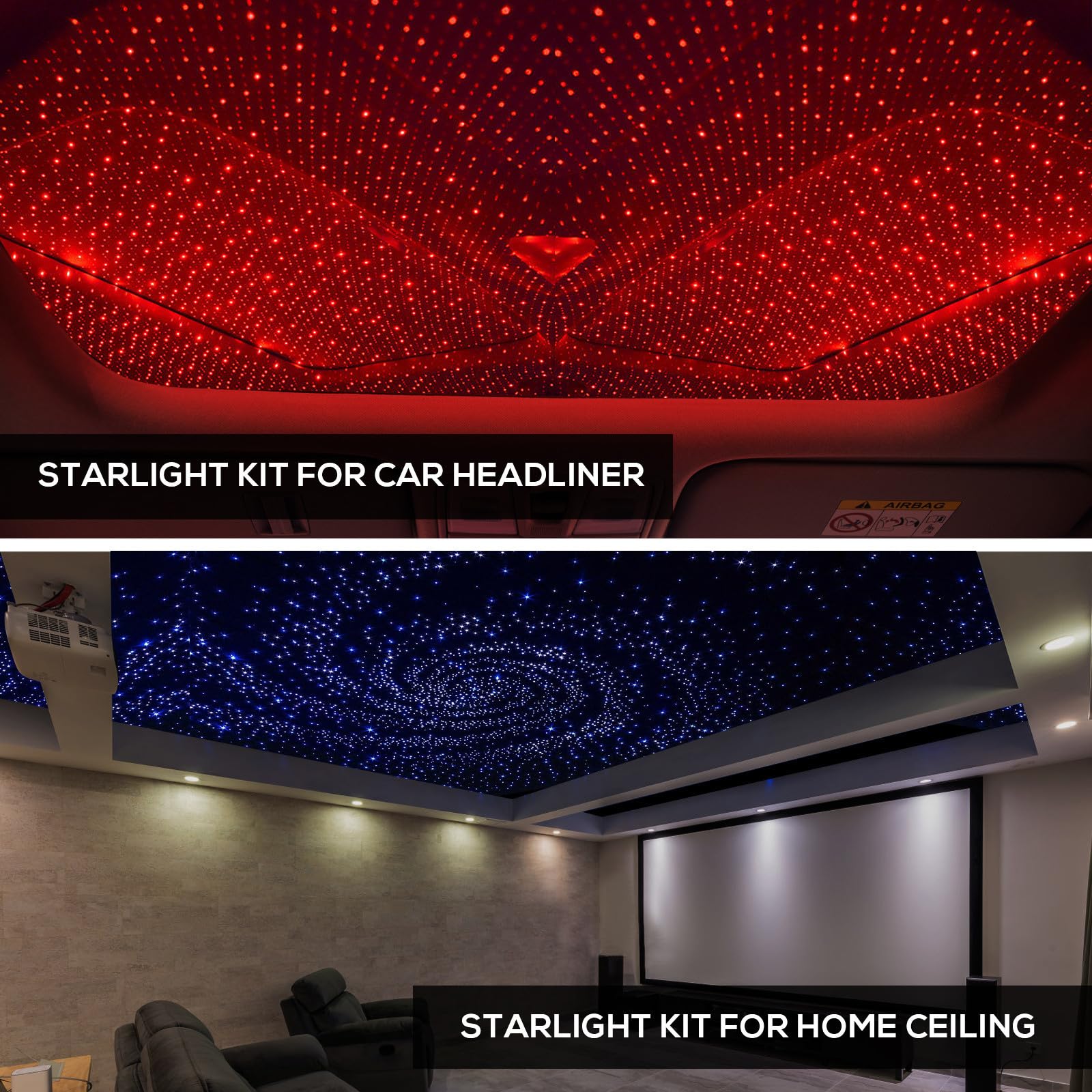 LALAFINA Kit de Iluminación Interior para Coche para Decoración del Interior del Automóvil Luces LED de Techo Estrellado, Fácil de Usar, Diseño Práctico, Material Abs y Aluminio