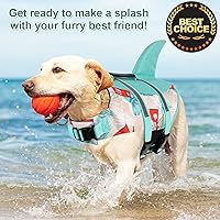 Vista 20 de Chaleco salvavidas de tiburón para perro, chaleco salvavidas ajustable para nadar con asa de rescate