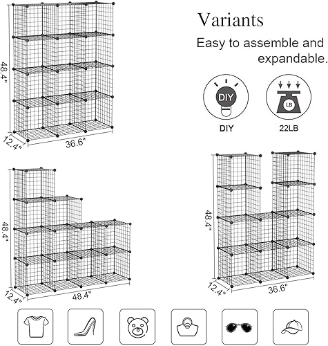 Miniatura 3 de C&AHOME Almacenamiento de cubos de alambre, organizador de almacenamiento de 12 cubos de metal, estantes de almacenamiento de rejillas C, estantería