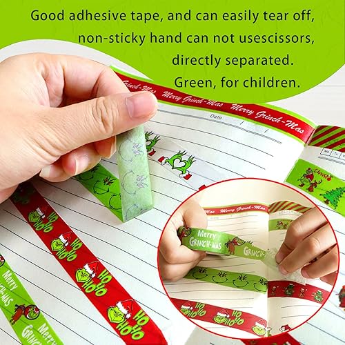 Miniatura 9 de SparkEpic 12 rollos de cinta washi de Navidad, divertidos personajes de dibujos animados, cinta decorativa verde y roja para Navidad, álbumes de