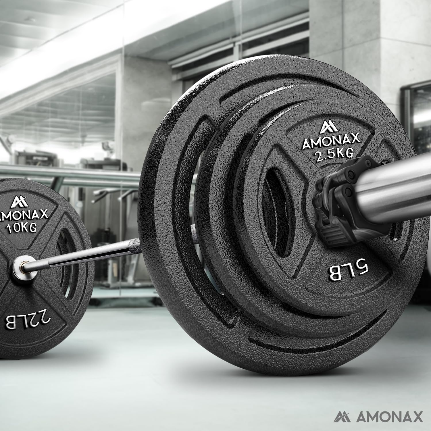 Amonax AMONAX Gusseisen Hantelscheiben Set, 2,5kg, 5kg, 10kg Hantel Set für 25mm & 50mm Olympia Gewichte Hantel Bar, Metall Hantelscheiben für Gewichtheben und Hip Thrust, Hantelscheiben für Home Gym