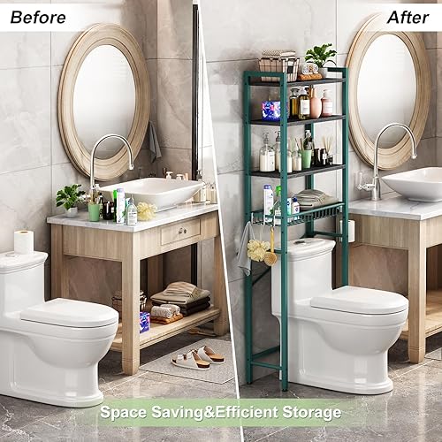 Miniatura 38 de Estante de almacenamiento sobre el inodoro, estante organizador de baño de 4 niveles sobre el inodoro con estante y canasta ajustables, estantes