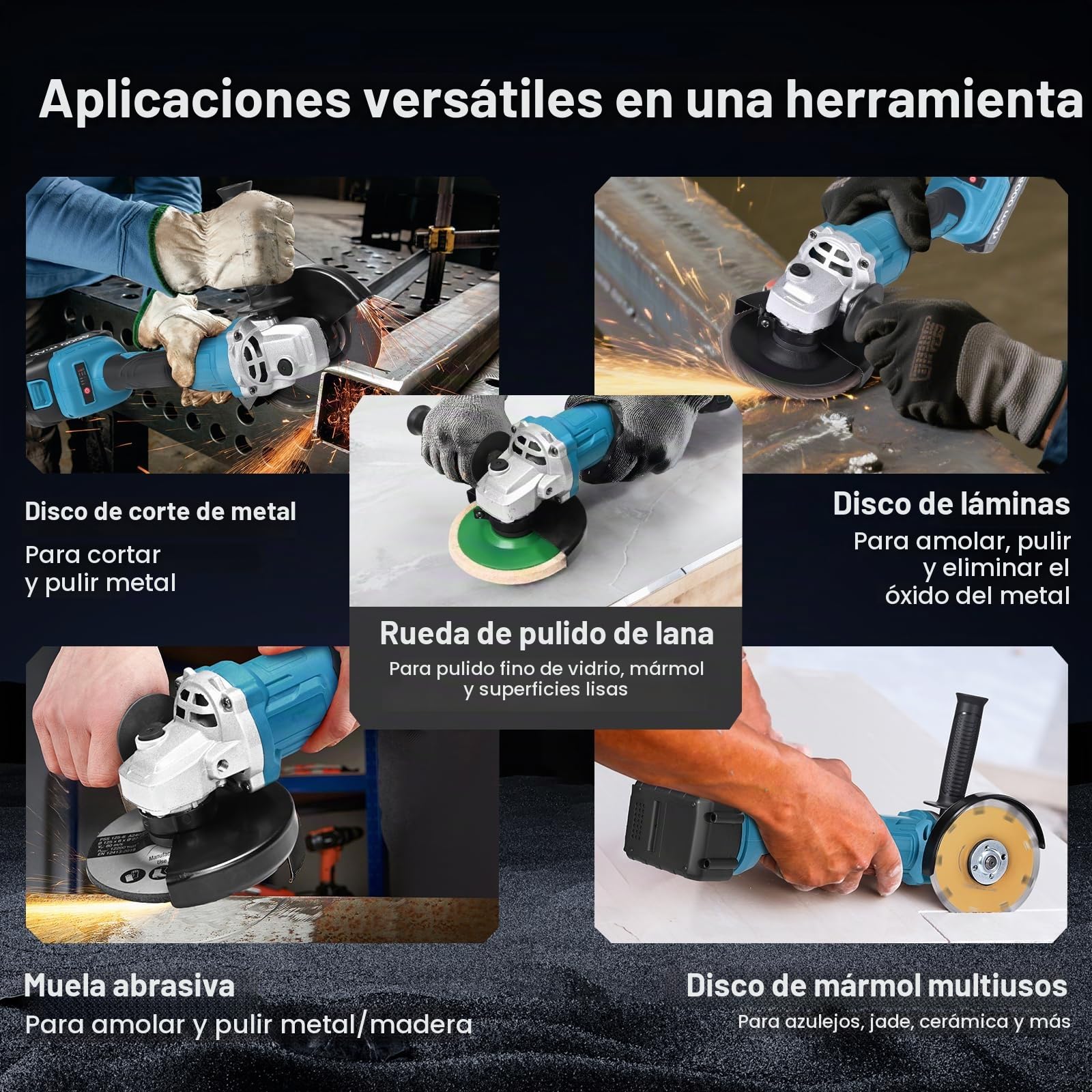 Amoladora Angular a Batería, 900W Amoladora Angular sin Escobillas, incl. 2x Batería 4.0Ah & Cargador Rápido, vel. regulable, Amoladora inalámbrica para Cortar, Pulir y Amolar