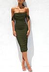 PRETTYGARDEN Summer Wedding Guest Dresses for Women 2026 Off the Shoulder Ruched Bodycon Spring Midi Cocktail Party Dress